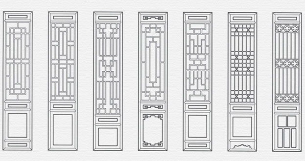 佛罗镇常用中式仿古花窗图案隔断设计图